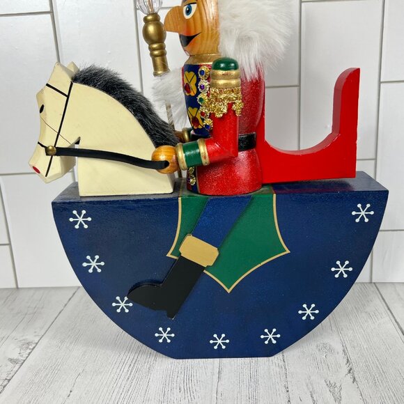 Vintage Wooden King Nutcracker Riding Horse Rocking Figurine - Picture 2 of 11